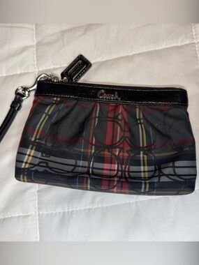 Coach Black and Red Plaid Wristlet with Yellow Accent